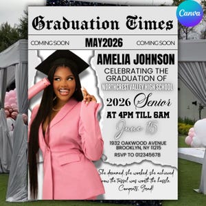 Graduate Flyer, Graduation Party Flyer, Graduation Invitation, College Decision, Class of 2026 Flyer, Senior Grad Announce, Canva Editable, Graduation Invitation Flyer, Graduation Party, Class Of 2026 Flyer, Graduate Flyer, Graduation Party, Graduation Invitation Template