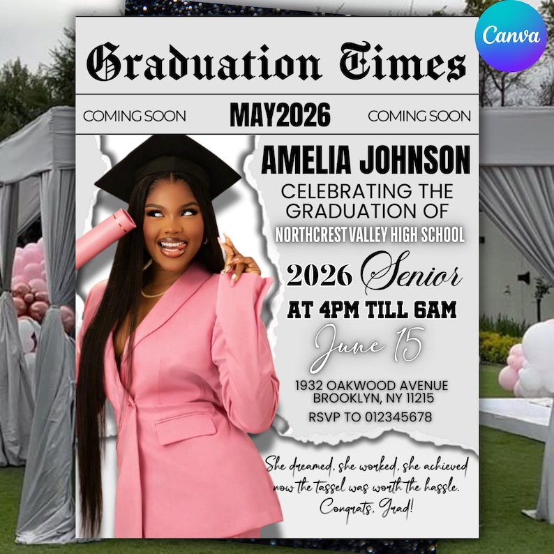 Graduate Flyer, Graduation Party Flyer, Graduation Invitation, College Decision, Class of 2026 Flyer, Senior Grad Announce, Canva Editable, Graduation Invitation Flyer, Graduation Party, Class Of 2026 Flyer, Graduate Flyer, Graduation Party, Graduation Invitation Template
