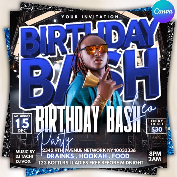 Men's Birthday Bash Flyer: Event, Club, Party Template (Canva Template)