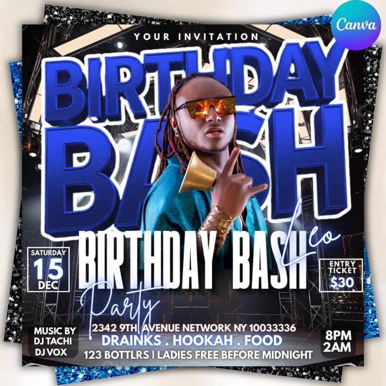 Men's Birthday Bash Flyer: Event, Club, Party Template (Canva Template)