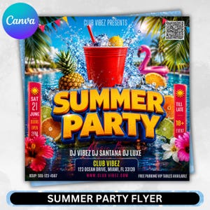 Summer Party Flyer, Pool Party Flyer, Summer Break Party Flyer, Summer Event Flyer, Beach Flyer, DIY Flyer Template Design, Canva Editable