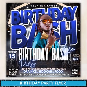 Men's Birthday Bash Flyer: Event, Club, Party Template (Canva Template)