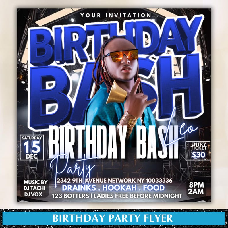 Men's Birthday Bash Flyer: Event, Club, Party Template (Canva Template)
