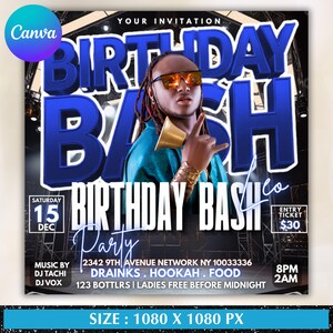 Men's Birthday Bash Flyer: Event, Club, Party Template (Canva Template)