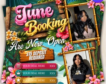 June Booking Flyer, Summer Booking Flyer, June Books Open, June Summer Hair Flyer, June Nails Flyer, June Lashes Flyer, Canva Editable