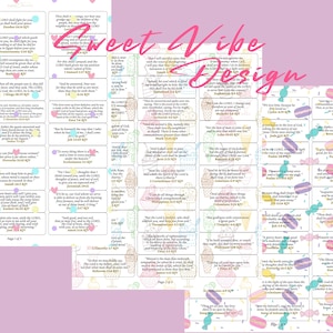 May include: A pink and white design featuring multiple rectangular cards with Bible verses and decorative elements. The cards are arranged on a light pink background with the text "Sweet Vibe Design" in a script font.
