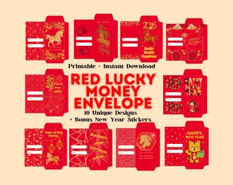 Sobre imprimible para el Año Nuevo Chino: Regalo en efectivo rojo del Año del Caballo (Descarga PDF)