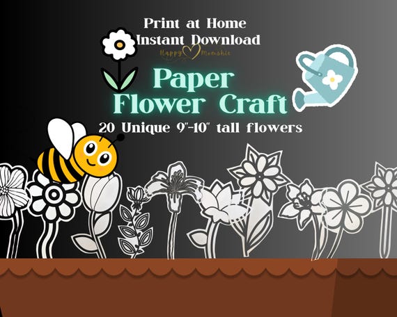 Printable Paper Flower Craft Kit | Kids Coloring Bouquet Template (PDF Download)