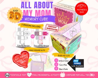All About My Mom Memory Cube Craft | Mother's Day Keepsake (Printable PDF)