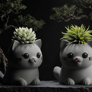 3D Gedruckter Katzen Blumentopf | Kawaii Kätzchen Sukkulenten Halter, Schreibtisch Dekor