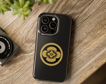 Coque de portable magnétique résistante aux chocs, or avec écusson japonais