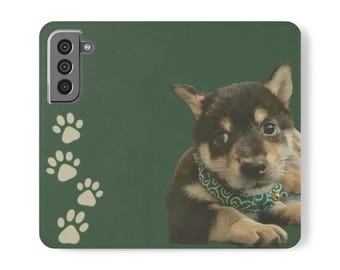 Étui portefeuille à rabat avec empreintes de chiots et de pattes avec emplacements pour cartes