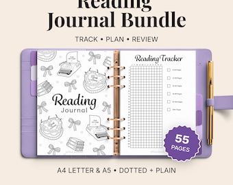 Lese Journal Bundle Printable | Buch Tracker Planer PDF | Reading Log, TBR Liste, Buchbesprechung, Reading Challenge | A4 A5 Digitaler Download