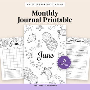 Conjunto de portadas para agenda de junio, calendario, vista mensual, tamaños A4/A5/Carta, descarga instantánea.