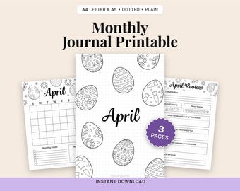 April Planer-Deckblatt Set, Kalender, Monat auf einen Blick, A4/A5/Letter, Instant Download