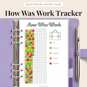 Hoja imprimible de seguimiento del estado de ánimo en el trabajo / Hoja de reflexión laboral (Descarga digital PDF)