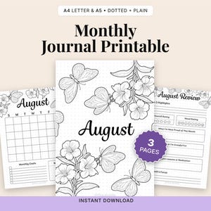 August Calendar Printable, Butterfly Floral Theme (Digital Download)