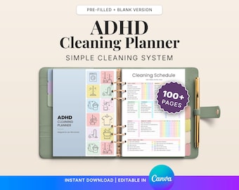 ADHD Cleaning Planner Printable | Cleaning Schedule Checklist PDF | Declutter & Cleaning Routine | Editable Canva, adhd cleaning chore chart