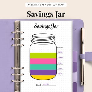 Savings Tracker Printable PDF | Savings Jar Tracker Bullet Journal | Money Saving Challenge Planner A4 A5 US Letter