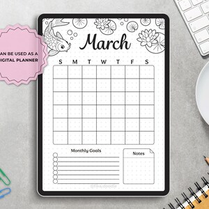 March Planner Set, Koi Fish Theme, A4 A5 Printable (Digital Download) image 7