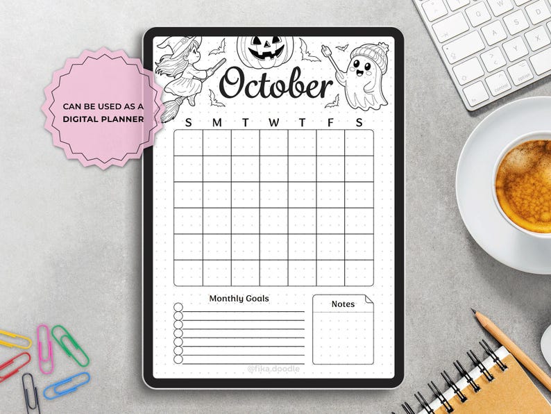 October Planner Set, Witch Ghost Theme, A4 A5 Printable (Digital Download) image 7