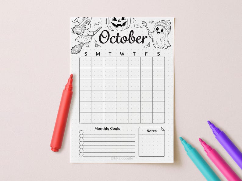 October Planner Set, Witch Ghost Theme, A4 A5 Printable (Digital Download) image 5