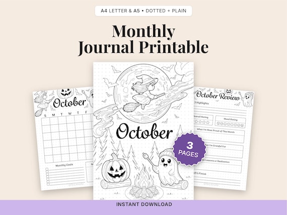 October Planner Set, Witch Ghost Theme, A4 A5 Printable (Digital Download)