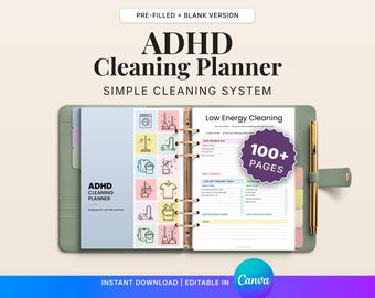 ADHD Cleaning Planner Printable | Cleaning Schedule Checklist PDF | Declutter & Cleaning Routine | Editable Canva, adhd cleaning chore chart