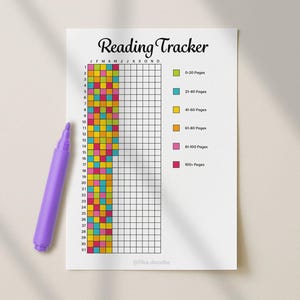 Color-Coded Reading Tracker Printable Displayed in Aesthetic Mockup – Printable Reading Log Page Designed to Track Pages Read Per Day with Monthly Grid Layout. Pages Read Tracker Includes Color Key for 0–20, 21–40, 41–60, 61–80, 81–100 and 100+ Pages. Perfect for Book Journals, Reading Planners and Bullet Journals. Included in Reading Journal Printable Bundle in A4, A5 and US Letter Sizes.