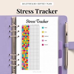 Afdrukbare stresstracker | Geestelijke gezondheidstracker | Stemmings- en stresslogboek | Pagina angstdagboek | Planner invoegen pdf | Digitale download