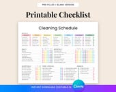 Editable Cleaning Schedule Printable ADHD Cleaning Planner Daily Weekly Monthly Cleaning Checklist Household Chore Chart Canva Template