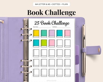 Sfida di lettura di 25 libri stampabile / Book Tracker per Bullet Journal / Sfida di lettura A4 A5 / Download digitale