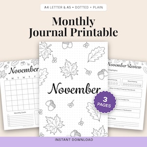 Planificador de noviembre, tema Bellotas y Hojas (Descarga digital)