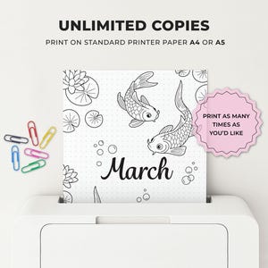 March Planner Set, Koi Fish Theme, A4 A5 Printable (Digital Download) image 8