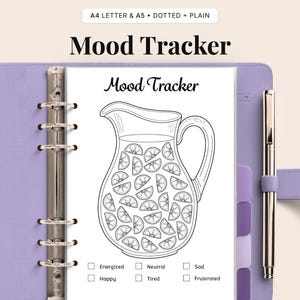Lemon Mood Tracker Printable PDF | Daily Mental Health Tracker Bullet Journal | Cute Summer Mood Chart A4 A5 US Letter