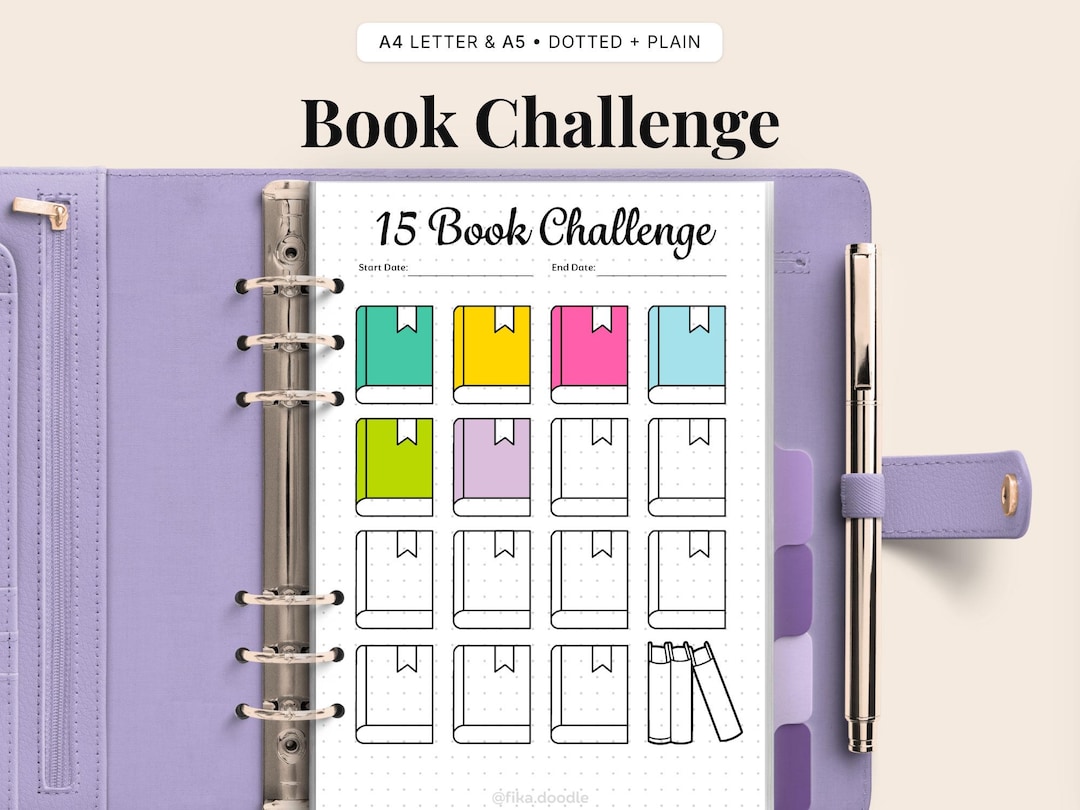 15 Book Reading Challenge Printable | Book Tracker for Bullet Journal ...