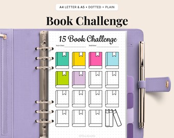 Sfida di lettura di 15 libri stampabile / Book Tracker per Bullet Journal / Sfida di lettura A4 A5 / Download digitale