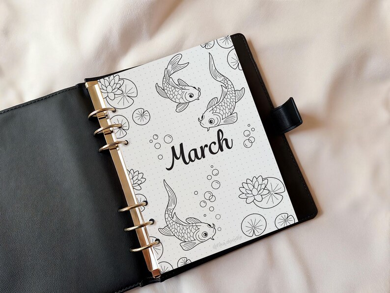 March Planner Set, Koi Fish Theme, A4 A5 Printable (Digital Download) image 4