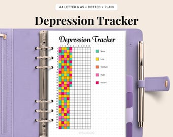 Planilha de Rastreamento da Depressão para Imprimir – Rastreador de Humor, Página de Diário de Saúde Mental, Registro Diário de Emoções, Inserção para Planejador de Ansiedade e Depressão