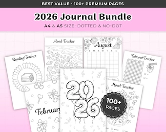 2026 tijdschriftbundel afdrukbaar | Bullet Journal-set 2026 | Maandelijkse jaarlijkse tracker pdf | Stemmingstrackers, lezen, fitness, gewoonte