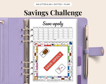 Save-Opoly-spaaruitdaging afdrukbaar | Leuk geldbesparend spel | Afdrukbare budgetplanner | Tracker voor besparingen zonder uitgaven