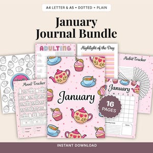 January Journal Planner – Tea Cup Theme, Printable A4/A5 (Digital Download)