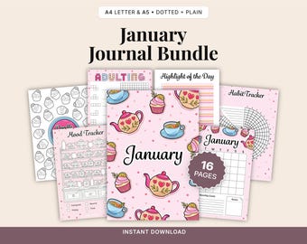 January Journal Planner – Tea Cup Theme, Printable A4/A5 (Digital Download)