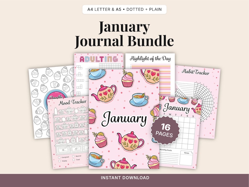 January Journal Planner – Tea Cup Theme, Printable A4/A5 (digital ...
