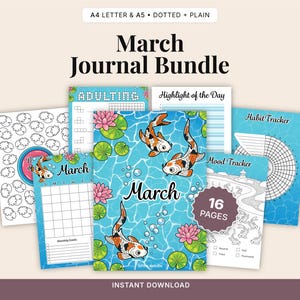 Koi Fish March Journal Bundle | Printable Planner Pages (Digital Download A4/A5 Size) image 1