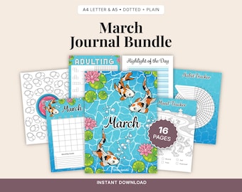 Koi Fish March Journal Bundle | Printable Planner Pages (Digital Download A4/A5 Size)