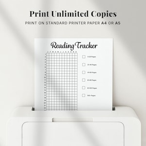 Printable 2026 planner page shown printing on a home printer, demonstrating unlimited printing on standard printer paper in A4 Letter or A5 size, black and white planner and bullet journal printable pages designed for easy at home printing, instant digital download