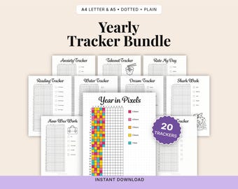 Yearly Tracker Bundle Printable | Annual Habit, Mood & Goal Trackers | Bullet Journal Pages | Planner Inserts
