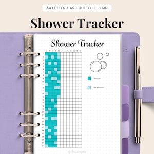 Shower Tracker Printable | Hygiene Habit, Self Care (Digital Download PDF) image 1