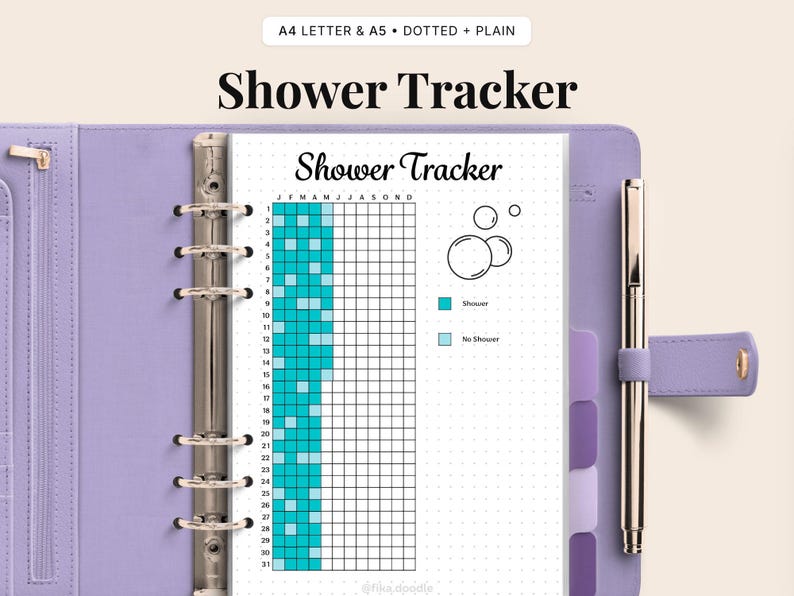 Shower Tracker Printable | Hygiene Habit, Self Care (Digital Download PDF) image 1